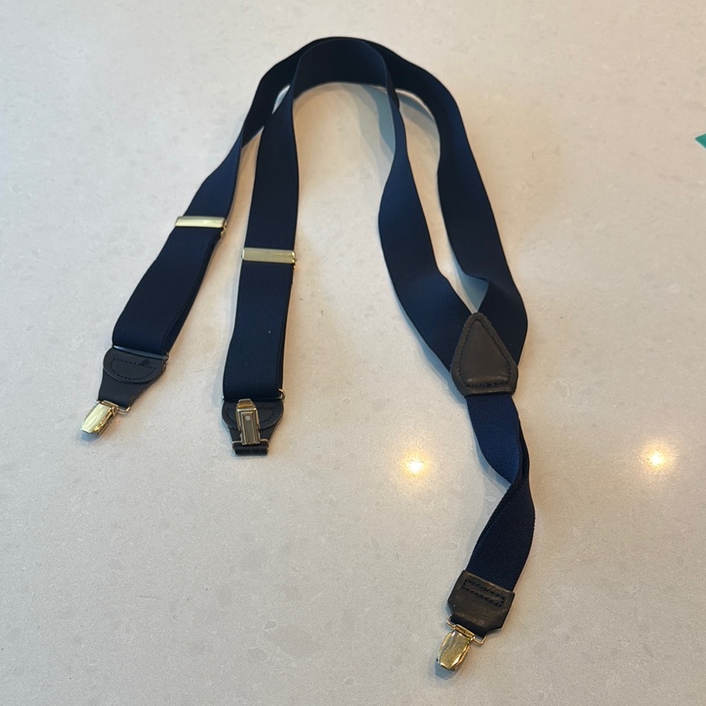 Elegant Navy Suspenders with Gold Clips